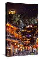 Busy Lijiang Old Town, at Night with Lion Hill and Wan Gu Tower, Lijiang, Yunnan, China, Asia-Andreas Brandl-Stretched Canvas