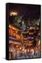 Busy Lijiang Old Town, at Night with Lion Hill and Wan Gu Tower, Lijiang, Yunnan, China, Asia-Andreas Brandl-Framed Stretched Canvas