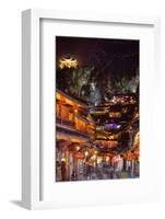 Busy Lijiang Old Town, at Night with Lion Hill and Wan Gu Tower, Lijiang, Yunnan, China, Asia-Andreas Brandl-Framed Photographic Print