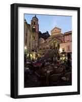 Busy Pavement Cafe at Dusk, with the Cathedral Beyond, Amalfi, Campania, Italy-Ruth Tomlinson-Framed Photographic Print