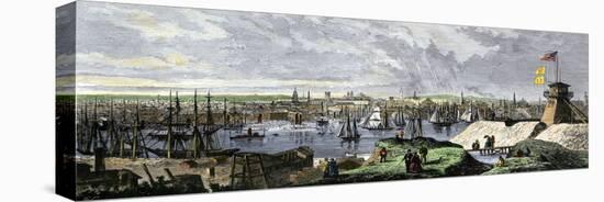 Busy Port of Baltimore, Maryland, 1870s, Viewed From Federal Hill-null-Stretched Canvas