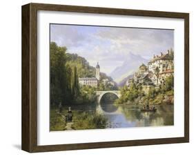 Busy Riverside Village, c.1883-Charles Kuwasseg-Framed Giclee Print