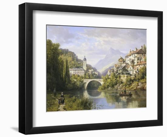 Busy Riverside Village, c.1883-Charles Kuwasseg-Framed Giclee Print