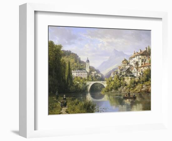 Busy Riverside Village, c.1883-Charles Kuwasseg-Framed Giclee Print