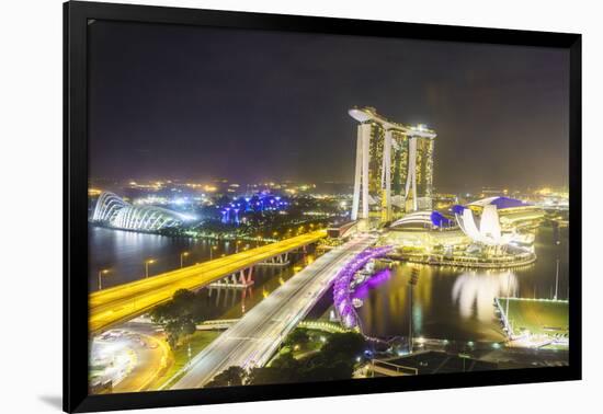 Busy Roads Leading to the Marina Bay Sands, Gardens by the Bay and Artscience Museum at Night-Fraser Hall-Framed Photographic Print