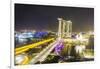 Busy Roads Leading to the Marina Bay Sands, Gardens by the Bay and Artscience Museum at Night-Fraser Hall-Framed Premium Photographic Print