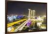 Busy Roads Leading to the Marina Bay Sands, Gardens by the Bay and Artscience Museum at Night-Fraser Hall-Framed Premium Photographic Print