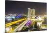 Busy Roads Leading to the Marina Bay Sands, Gardens by the Bay and Artscience Museum at Night-Fraser Hall-Mounted Premium Photographic Print