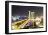 Busy Roads Leading to the Marina Bay Sands, Gardens by the Bay and Artscience Museum at Night-Fraser Hall-Framed Photographic Print