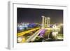 Busy Roads Leading to the Marina Bay Sands, Gardens by the Bay and Artscience Museum at Night-Fraser Hall-Framed Photographic Print