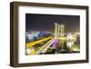 Busy Roads Leading to the Marina Bay Sands, Gardens by the Bay and Artscience Museum at Night-Fraser Hall-Framed Photographic Print