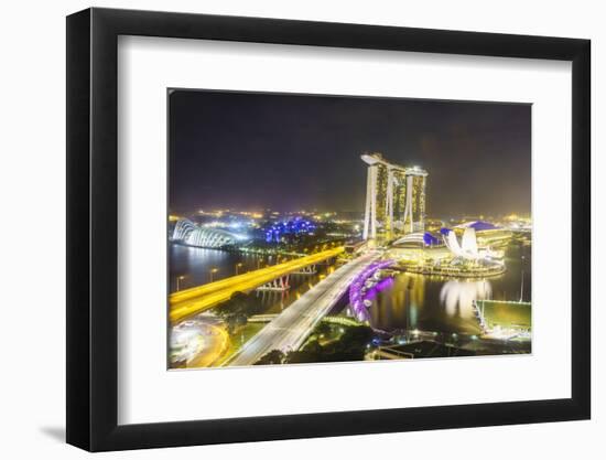 Busy Roads Leading to the Marina Bay Sands, Gardens by the Bay and Artscience Museum at Night-Fraser Hall-Framed Photographic Print