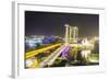 Busy Roads Leading to the Marina Bay Sands, Gardens by the Bay and Artscience Museum at Night-Fraser Hall-Framed Photographic Print