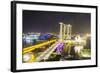 Busy Roads Leading to the Marina Bay Sands, Gardens by the Bay and Artscience Museum at Night-Fraser Hall-Framed Photographic Print