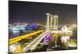 Busy Roads Leading to the Marina Bay Sands, Gardens by the Bay and Artscience Museum at Night-Fraser Hall-Mounted Photographic Print