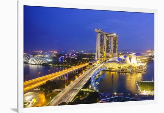 Busy Roads Leading to the Marina Bay Sands, Gardens by the Bay and Artscience Museum at Night-Fraser Hall-Framed Photographic Print