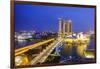 Busy Roads Leading to the Marina Bay Sands, Gardens by the Bay and Artscience Museum at Night-Fraser Hall-Framed Photographic Print