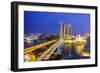 Busy Roads Leading to the Marina Bay Sands, Gardens by the Bay and Artscience Museum at Night-Fraser Hall-Framed Photographic Print