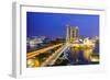 Busy Roads Leading to the Marina Bay Sands, Gardens by the Bay and Artscience Museum at Night-Fraser Hall-Framed Photographic Print