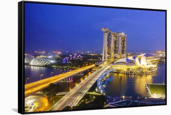 Busy Roads Leading to the Marina Bay Sands, Gardens by the Bay and Artscience Museum at Night-Fraser Hall-Framed Stretched Canvas