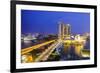 Busy Roads Leading to the Marina Bay Sands, Gardens by the Bay and Artscience Museum at Night-Fraser Hall-Framed Photographic Print