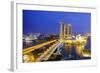 Busy Roads Leading to the Marina Bay Sands, Gardens by the Bay and Artscience Museum at Night-Fraser Hall-Framed Photographic Print