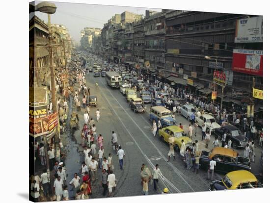 Busy Street, Calcutta, West Bengal, India-John Henry Claude Wilson-Stretched Canvas