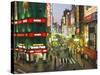 Busy Streets and Neon Signs in the Evening at Shinjuku Station, Shinjuku, Tokyo, Japan, Asia-Christian Kober-Stretched Canvas