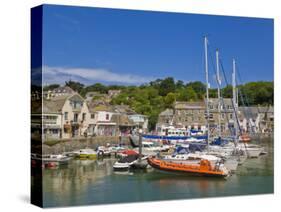 Busy Tourist Shops, Small Boats and Yachts at High Tide in Padstow Harbour, North Cornwall, England-Neale Clark-Stretched Canvas