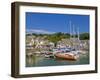 Busy Tourist Shops, Small Boats and Yachts at High Tide in Padstow Harbour, North Cornwall, England-Neale Clark-Framed Photographic Print