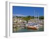 Busy Tourist Shops, Small Boats and Yachts at High Tide in Padstow Harbour, North Cornwall, England-Neale Clark-Framed Photographic Print