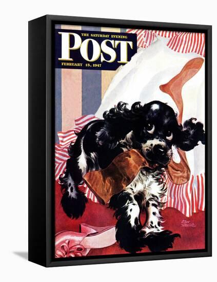 "Butch and the Nylons," Saturday Evening Post Cover, February 15, 1947-Albert Staehle-Framed Stretched Canvas