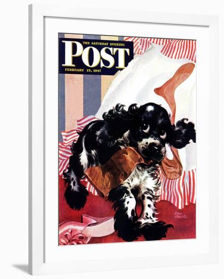 "Butch and the Nylons," Saturday Evening Post Cover, February 15, 1947-Albert Staehle-Framed Giclee Print