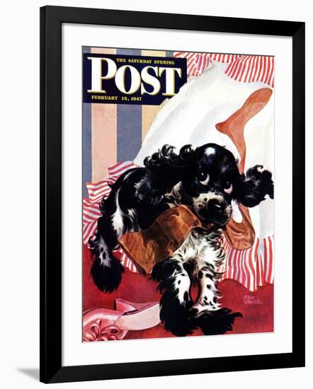 "Butch and the Nylons," Saturday Evening Post Cover, February 15, 1947-Albert Staehle-Framed Giclee Print