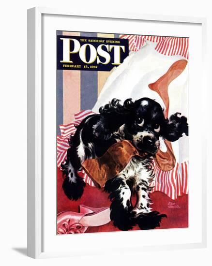 "Butch and the Nylons," Saturday Evening Post Cover, February 15, 1947-Albert Staehle-Framed Giclee Print