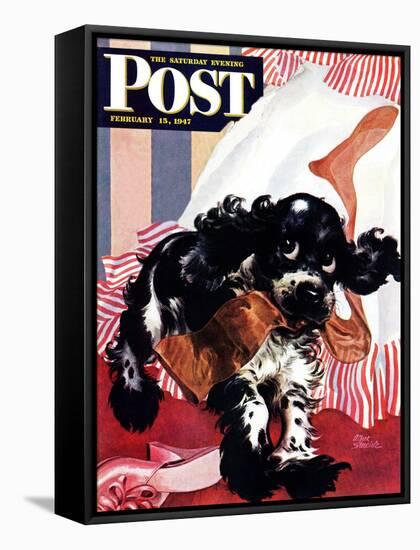 "Butch and the Nylons," Saturday Evening Post Cover, February 15, 1947-Albert Staehle-Framed Stretched Canvas