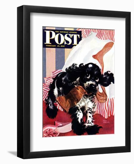 "Butch and the Nylons," Saturday Evening Post Cover, February 15, 1947-Albert Staehle-Framed Premium Giclee Print