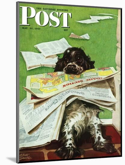 "Butch and the Sunday Paper," Saturday Evening Post Cover, May 31, 1947-Albert Staehle-Mounted Giclee Print