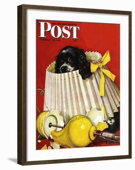 "Butch & Broken Lamp," Saturday Evening Post Cover, February 23, 1946-Albert Staehle-Framed Giclee Print