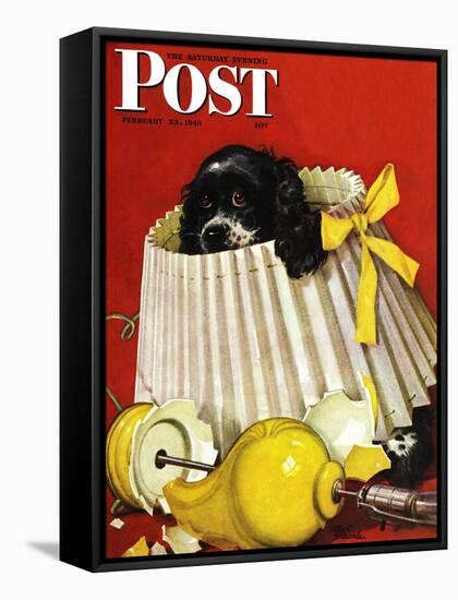 "Butch & Broken Lamp," Saturday Evening Post Cover, February 23, 1946-Albert Staehle-Framed Stretched Canvas