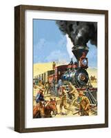 Butch Cassidy and the Sundance Kid Hold Up a Union Pacific Railroad Train-Harry Green-Framed Giclee Print