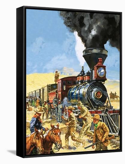 Butch Cassidy and the Sundance Kid Hold Up a Union Pacific Railroad Train-Harry Green-Framed Stretched Canvas