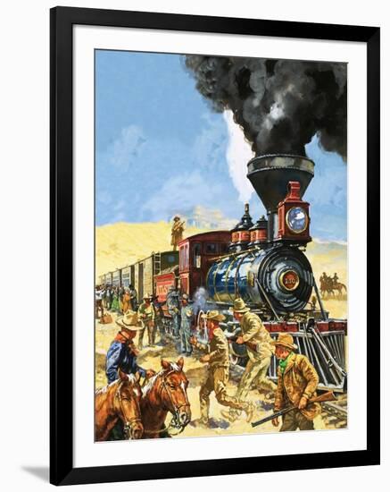 Butch Cassidy and the Sundance Kid Hold Up a Union Pacific Railroad Train-Harry Green-Framed Giclee Print