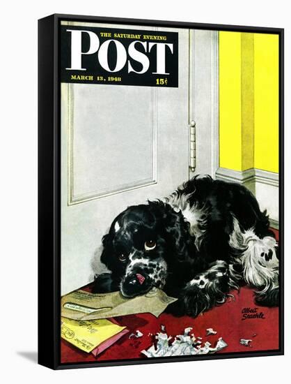 "Butch Chews the Mail," Saturday Evening Post Cover, March 13, 1948-Albert Staehle-Framed Stretched Canvas
