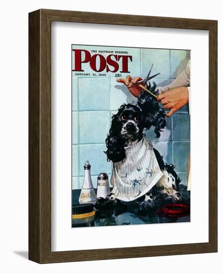 "Butch's Haircut," Saturday Evening Post Cover, January 31, 1948-Albert Staehle-Framed Giclee Print