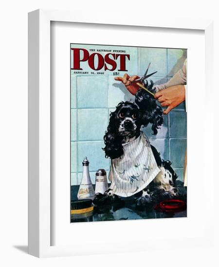 "Butch's Haircut," Saturday Evening Post Cover, January 31, 1948-Albert Staehle-Framed Giclee Print