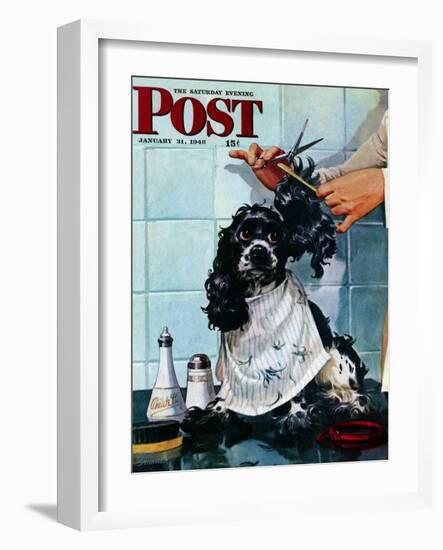 "Butch's Haircut," Saturday Evening Post Cover, January 31, 1948-Albert Staehle-Framed Giclee Print