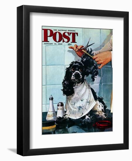 "Butch's Haircut," Saturday Evening Post Cover, January 31, 1948-Albert Staehle-Framed Premium Giclee Print