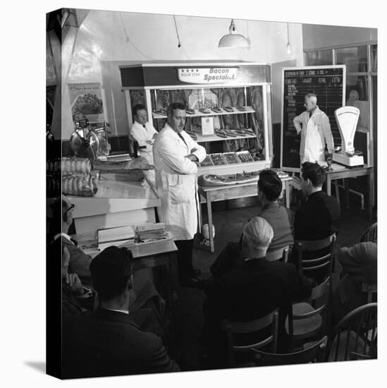 Butcher from Danish Bacon Giving a Demonstration, Kilnhurst, South Yorkshire, 1961-Michael Walters-Stretched Canvas