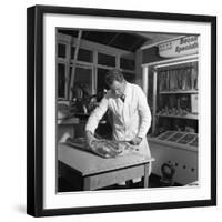 Butcher from Danish Bacon Giving a Demonstration, Kilnhurst, South Yorkshire, 1961-Michael Walters-Framed Photographic Print